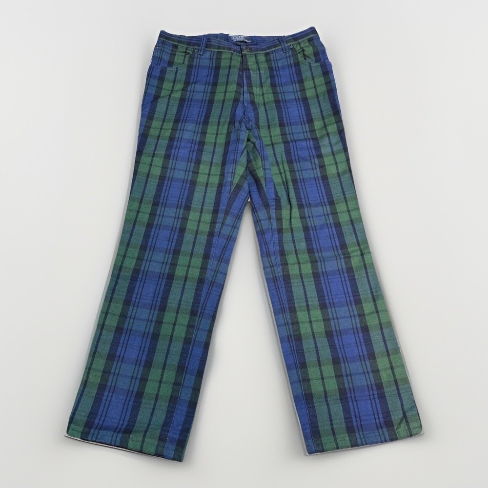 Polo Ralph Lauren Mens Black Watch Plaid Dungarees Green Blue Tartan Pants 32x28